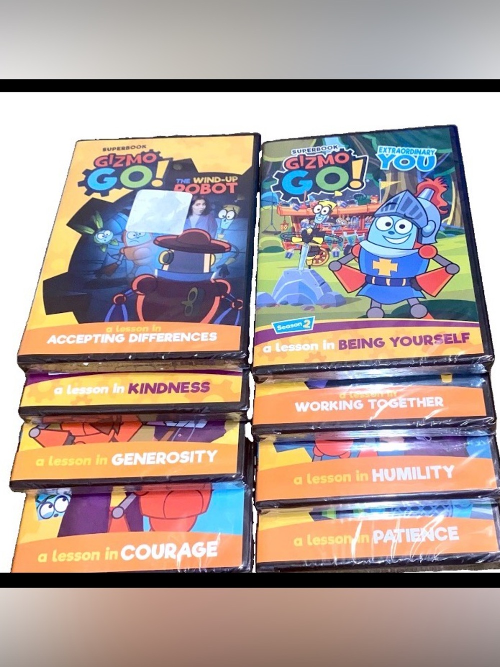 Lot of 8 Christian Children DVDs Superbook Gizmo Go